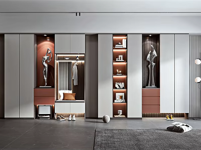 Modern Shoe Cabinet Design With Storage Shelves And Decorative 3d model