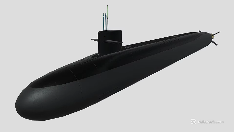 Black Submarine Exterior Design With Sleek Hull Conning Tower And Antennas 3d model 