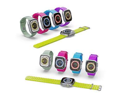 Colorful Smartwatch Collection With Various Strap Colors And Digital Dial Designs 3d model