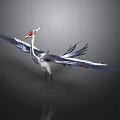 Artistic Crane With Spread Wings Red Head And Black White Feathers