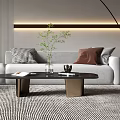 Modern Living Room Interior With Gray Sofa Striped Rug Floor Lamp And Decorative Pillows