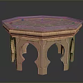 Elegant Octagonal Dining Table Set With Marble Top And Golden Arched Base 3d model