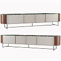 Modern Living Room TV Stand With Wooden Sides Metal Frame And Marble Top