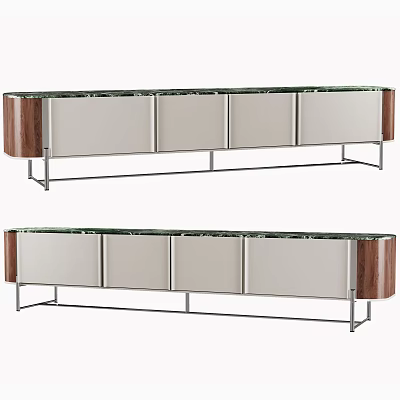 Modern Living Room TV Stand With Wooden Sides Metal Frame And Marble Top 3d model