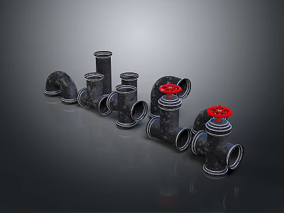 Pipe water pipe valve iron pipe fitting flange tee joint pipe water pipe valve 3d model