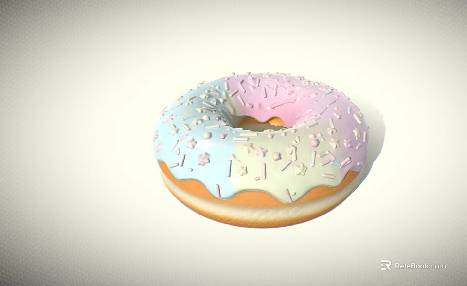 Delicious Donut With Gradient Pink And Blue Frosting And Colorful Sprinkles 3d model 