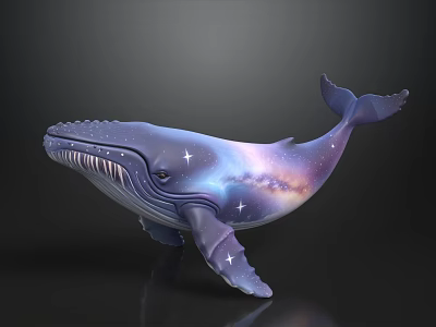 Purple Blue Whale Figurine With Starry Galaxy Pattern On Dark Background 3d model
