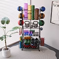 Sturdy Multi Tiered Sports Equipment Rack With Dumbbells Kettlebells Yoga Mats And Exercise Balls