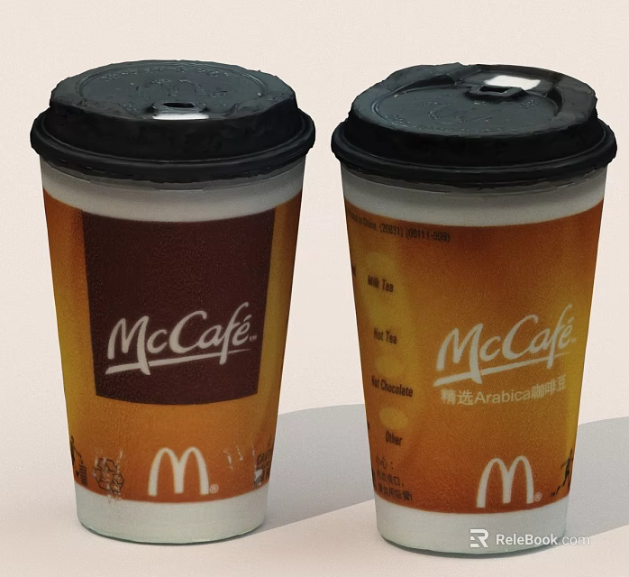 McCafe Branded Disposable Coffee Cups With Black Lids And McDonalds Logo 3d model 