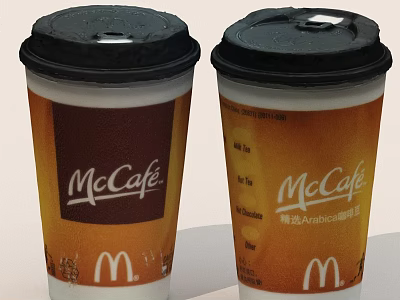 McCafe Branded Disposable Coffee Cups With Black Lids And McDonalds Logo 3d model