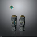 Gray Tower Like Equipment With Gold Top Decorations Small Blue Windows And Floating Blue Sphere
