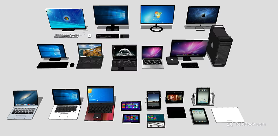 Assorted Computer Devices Display Featuring Laptops Desktops Tablets Smartphones And Accessories 3d model