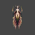 Mythical Female Character With Horns Wings And Colorful Feathered Lower Body In Fantasy Design