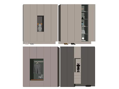 Modern Minimalist Shoe Cabinet Design With Multiple Compartments Open Shelves And Hanging Area 3d model