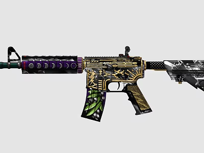 Decorated Assault Rifle With Gold Purple Green Patterns And Intricate Designs 3d model