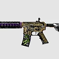 Decorated Assault Rifle With Gold Purple Green Patterns And Intricate Designs