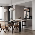 Modern Living Dining Room With Sofa Coffee Table TV Floor To Ceiling Windows And Plant