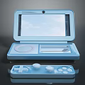 Blue Clamshell Handheld Gaming Device with Screen Controller Circular Knob and Buttons