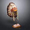 Traditional Feather Headdress With Colorful Decorations On Wooden Base For Home Decor