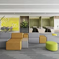 Modern Conference Room with Multi Colored Sofas Green Plants and Wall Decor 3d model