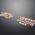 Assorted Plated Foods Including Appetizers Desserts And Snacks Arranged On Trays