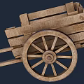 Vintage Wooden Cart with Large Spoked Wheel and Wooden Planks