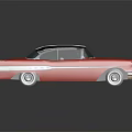 Vintage Red Classic Car With White Roof And Chrome Accents On Black Surface