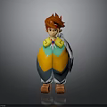 Cartoon Character With Red Hair Yellow Blue Outfit Green Collar And Brown Shoes