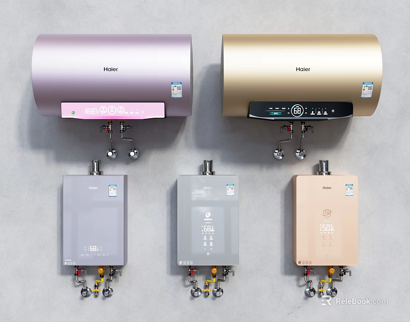 Modern Electric Water Heaters In Multiple Colors And Different Styles With Control Panels 3d model