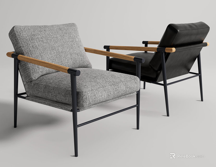 Modern Accent Chairs With Gray Black Upholstery Wooden Arms And Metal Frames 3d model 