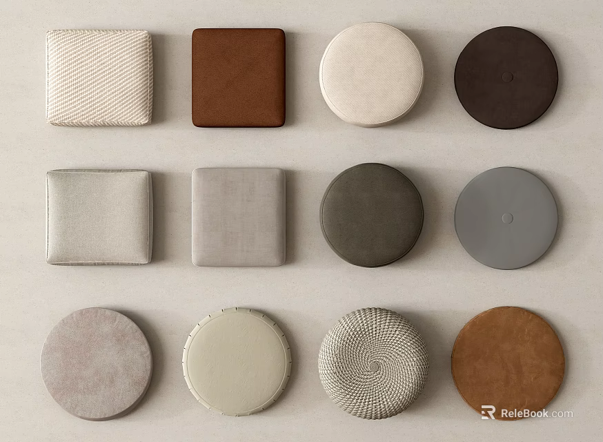 Decorative Textured Square And Round Elements In Various Neutral Colors 3d model
