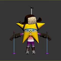 Star Shaped Character in Pink Striped Outfit with Cowboy Hat Goggles and Ski Poles Skiing