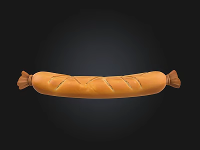 Freshly Baked Golden Brown Long Bread Loaf with Knotted Ends and Diagonal Slits 3d model