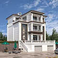 Modern Single Family House With Three Story Design Balconies Garage And Green Outdoor Seating