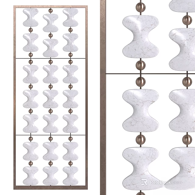 Modern White Wall Decor With Metal Frame And Hanging Pieces Connected By Metal Rings 3d model 