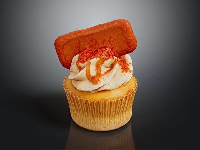 Delicious Cupcake With Creamy Vanilla Frosting Red Swirl Decoration And Crispy Cookie Topping 3d model