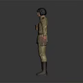 Game Film Character 3D Model In Khaki Military Uniform With Helmet And Open Arms Pose