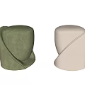 Modern Curved Design Sofa Stools With Soft Fabric In Green And Beige