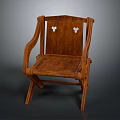 Vintage Wooden Chair With Armrests And White Decorative Backrest Details