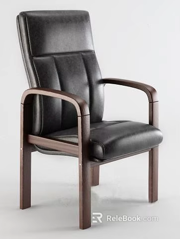 Ergonomic Black Leather Office Chair With Sturdy Wooden Arms And Modern Design 3d model 