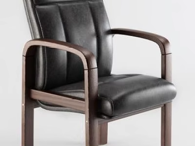 Ergonomic Black Leather Office Chair With Sturdy Wooden Arms And Modern Design 3d model