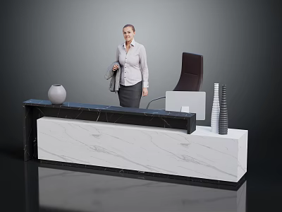 Modern Reception Desk Furniture With Marble Top Black Chair White Vase And Decorative Vases 3d model