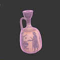 Sculpted Ceramic Vase With Black Figure Decoration Yellow Body And Brown Handle