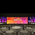 2025 New Product Launch Event Stage With Large Screens And Round Tables Setup
