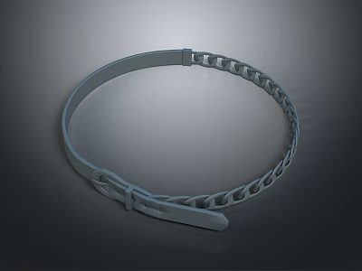 Gray Leather Belt With Chain Link Design And Adjustable Buckle Strap 3d model