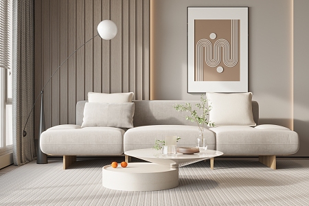 Cream wind sofa coffee table combination 3d model