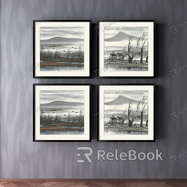 New Chinese Landscape Painting Grey Entrance Landscape Natural Light Decorative Painting model