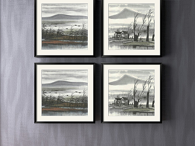 New Chinese Landscape Painting Grey Entrance Landscape Natural Light Decorative Painting model