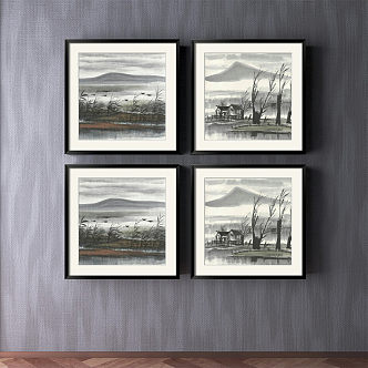 New Chinese Landscape Painting Grey Entrance Landscape Natural Light Decorative Painting 3d model