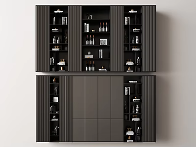 Elegant Modern Black Wine Cabinet With Glass Doors And Multi Layer Storage For Wine Bottles 3d model